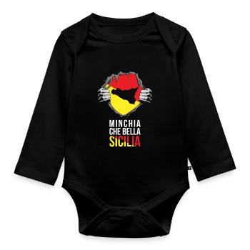 Trinacria Maglietta MINCHIA CHE BELLA Sicilia - Baby Bio-Langarm-Body - Schwarz - Vorne