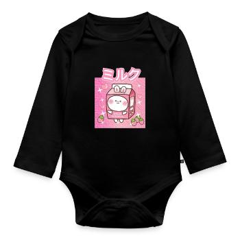 Funny Retro 90s Japan Erdbeer Milch Strawberry - Baby Bio-Langarm-Body - Schwarz - Vorne