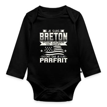 Je Suis Breton Humour - Body Bébé bio manches longues - noir - Devant
