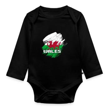 Wales flag - Organic Longsleeve Baby Bodysuit - black - Front