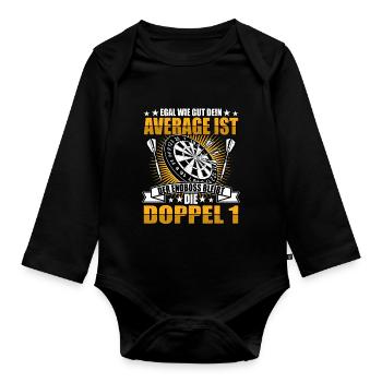 Dart Dartspieler Darts Doppel 1 Dartscheibe 180 - Baby Bio-Langarm-Body - Schwarz - Vorne
