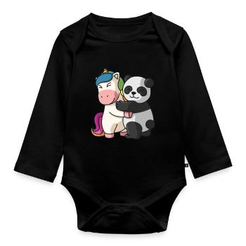 Einhorn Panda Einhörner niedliche Tiere knuddeln - Baby Bio-Langarm-Body - Schwarz - Vorne
