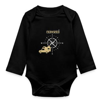 Pickup mit Wohnkabine Absetzkabine Fernweh - Baby Bio-Langarm-Body - Schwarz - Vorne