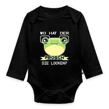 Frosch Frösche quak Kröte Lurch - Baby Bio-Langarm-Body - Schwarz - Vorne