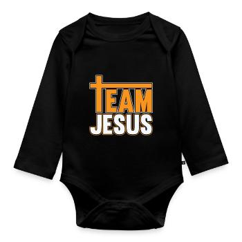 Team Jesus with Cross T for Bible Fans - Organic Longsleeve Baby Bodysuit - black - Front