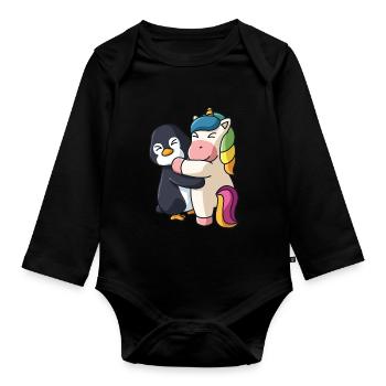 Pinguin und Einhorn niedliche Tiere knuddeln - Baby Bio-Langarm-Body - Schwarz - Vorne