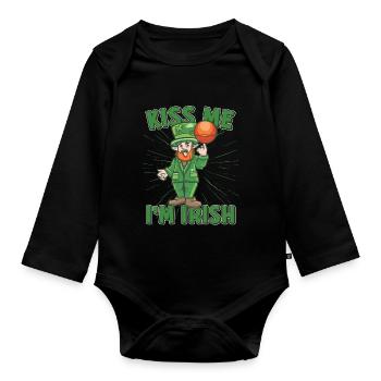 Kiss Me Im Irish Basketball Player Kiss me Im - Baby Bio-Langarm-Body - Schwarz - Vorne