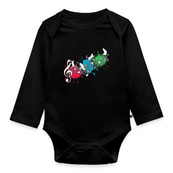 Funny cats note lines color blots - Organic Longsleeve Baby Bodysuit - black - Front