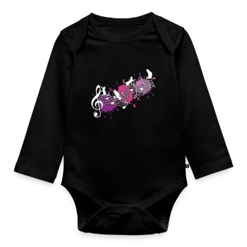Funny cats note lines color blots - Organic Longsleeve Baby Bodysuit - black - Front