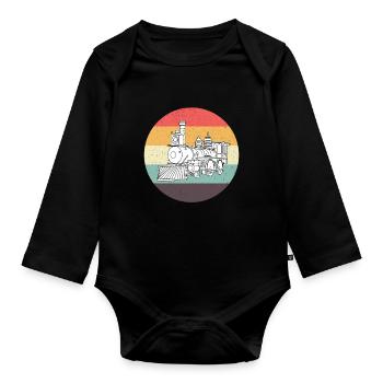 Lokomotive Eisenbahnfan Eisenbahnliebhaber - Baby Bio-Langarm-Body - Schwarz - Vorne
