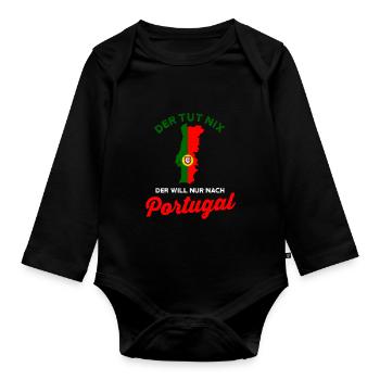 Portugal Urlaub Lustig Geschenk Portugal Flagge - Baby Bio-Langarm-Body - Schwarz - Vorne