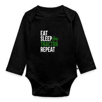 Tracteur Eat Sleep Repeat Rétro Rengaine pour l’agriculteur - Body Bébé bio manches longues - noir - Devant