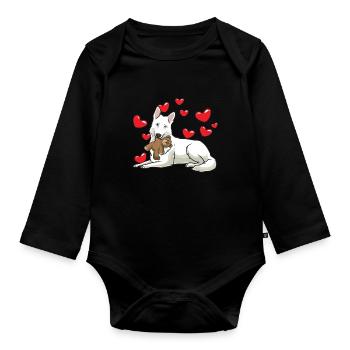 Berger suisse blanc avec animal en peluche - Body Bébé bio manches longues - noir - Devant