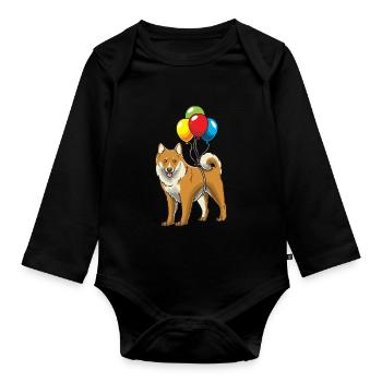 Chien islandais pointu islandais avec ballons - Body Bébé bio manches longues - noir - Devant