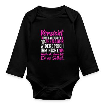 Freilaufender Teenager Pubertät Halbstark Kinder - Baby Bio-Langarm-Body - Schwarz - Vorne