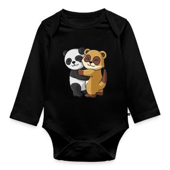 Panda Erdmännchen Liebe niedliche Tiere knuddeln - Baby Bio-Langarm-Body - Schwarz - Vorne