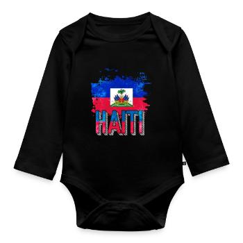 Haïti vacances drapeau Haïti - Body Bébé bio manches longues - noir - Devant