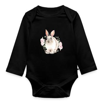Mignon aquarelle lapin lapin de Pâques - Body Bébé bio manches longues - noir - Devant
