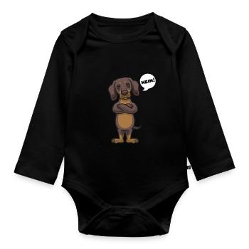 Sturer Dackel Hund lustig Teckel Hundebesitzer - Baby Bio-Langarm-Body - Schwarz - Vorne