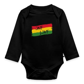 Reggae Jamaica One Love Reggaeton Rasta Flag - Organic Longsleeve Baby Bodysuit - black - Front