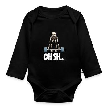 Funny skeleton weightlifting - Organic Longsleeve Baby Bodysuit - black - Front