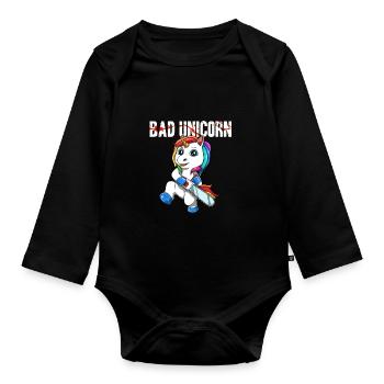 La tronçonneuse de licorne amusante - Body Bébé bio manches longues - noir - Devant