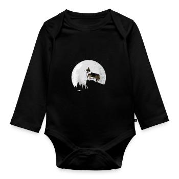 Cardigan Welsh Corgi Corgie Chiens Cadeau lune - Body Bébé bio manches longues - noir - Devant
