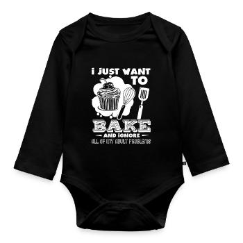Baker Ich will nur backen - Baby Bio-Langarm-Body - Schwarz - Vorne