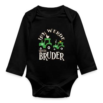 Ich werde großer Bruder Traktor Geschenk - Baby Bio-Langarm-Body - Schwarz - Vorne