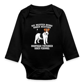 Drahthaar Foxterrier Hund Ich War Normal Bis mein - Baby Bio-Langarm-Body - Schwarz - Vorne