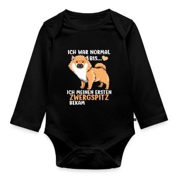 Pomeranian Zwergspitz Hundemotiv geschenk - Baby Bio-Langarm-Body - Schwarz - Vorne