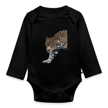 Léopard d'afrique léopard prédateur animal motif animal - Body Bébé bio manches longues - noir - Devant