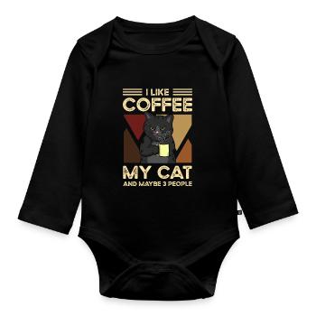 I like coffee my cats and maybe 3 people - Baby Bio-Langarm-Body - Schwarz - Vorne