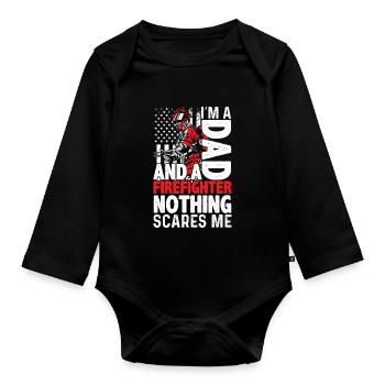 Je suis père et pompier, rien ne m'importe - Body Bébé bio manches longues - noir - Devant