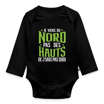 Je viens du nord pas des hauts de france chti - Body Bébé bio manches longues - noir - Devant