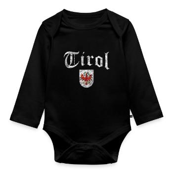 Tirol Vintage Retro mit Tiroler Wappen Adler - Baby Bio-Langarm-Body - Schwarz - Vorne