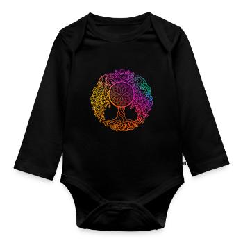 Mandala Baum des Lebens - Baby Bio-Langarm-Body - Schwarz - Vorne