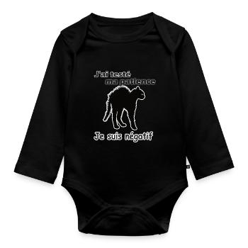 J'ai testé ma patience je suis négatif humour idée - Body Bébé bio manches longues - noir - Devant