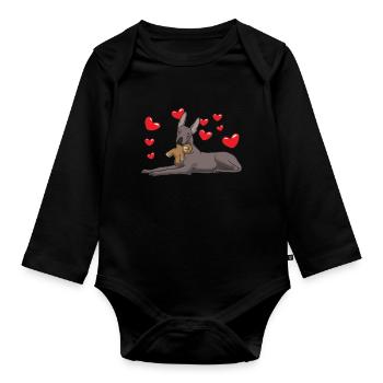 Chien Xoloitzcuintle avec peluche et beaucoup - Body Bébé bio manches longues - noir - Devant