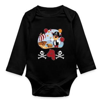 4 years pirate children's birthday children fun gift - Organic Longsleeve Baby Bodysuit - black - Front