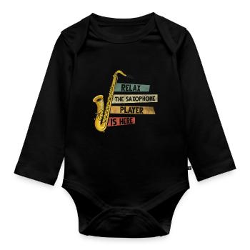 Saxophonist Saxophonspieler Blasmusik Saxophon - Baby Bio-Langarm-Body - Schwarz - Vorne