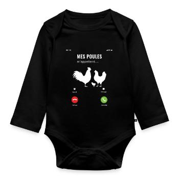 Mes poules m'appellent il faut que j'y aille - Body Bébé bio manches longues - noir - Devant
