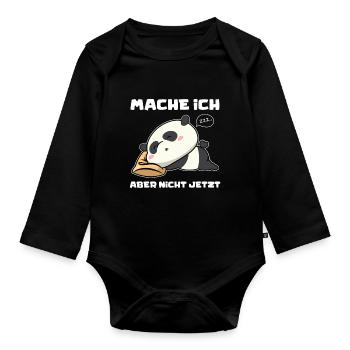 Panda Mache Ich Aber Nicht Jetzt Lustiges Pandabär - Baby Bio-Langarm-Body - Schwarz - Vorne