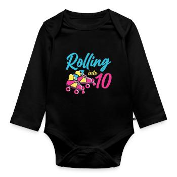Roller Skates Into 10 Years Let's Roll I'm 10 Roll - Baby Bio-Langarm-Body - Schwarz - Vorne