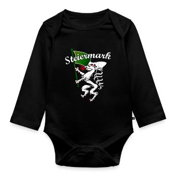 Steiermark Panther mit Fahne Flagge Lustig - Baby Bio-Langarm-Body - Schwarz - Vorne