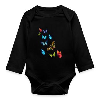 Filles Beaux papillons colorés - Body Bébé bio manches longues - noir - Devant