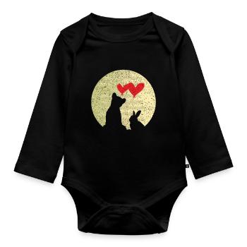 Niedliches Häschen-Bärn-Liebe Ring Ehe Beziehung - Baby Bio-Langarm-Body - Schwarz - Vorne