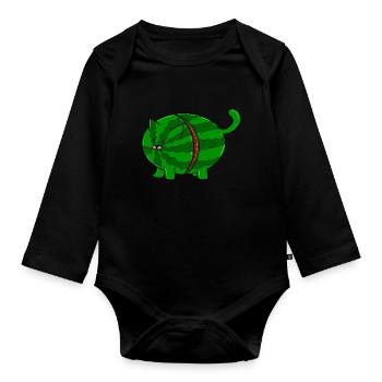 Watermelon hangover - cat melon - fruits - Organic Longsleeve Baby Bodysuit - black - Front