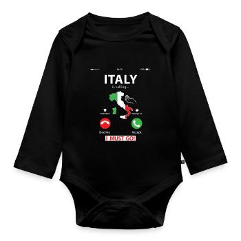 Italy Is Calling T Shirt Italy Flag Shirt Funny It - Organic Longsleeve Baby Bodysuit - black - Front