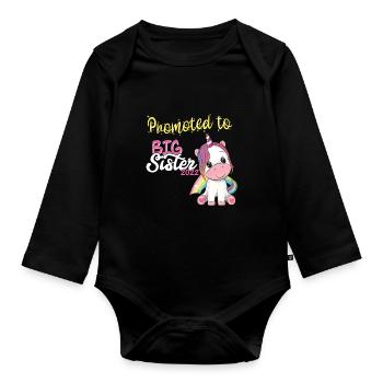 Schwester 2022 Einhorn Geschenk Idee Geschwister - Baby Bio-Langarm-Body - Schwarz - Vorne